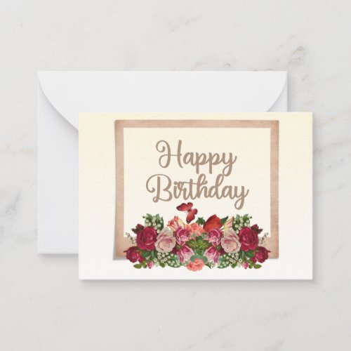 Happy Birthday Vintage Roses Lily of the Valley  Note Card