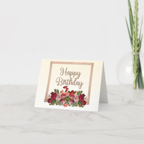 Happy Birthday Vintage Roses Lily of the Valley Thank You Card