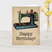 Happy Birthday Vintage Sewing Machine Card (Yellow Flower)