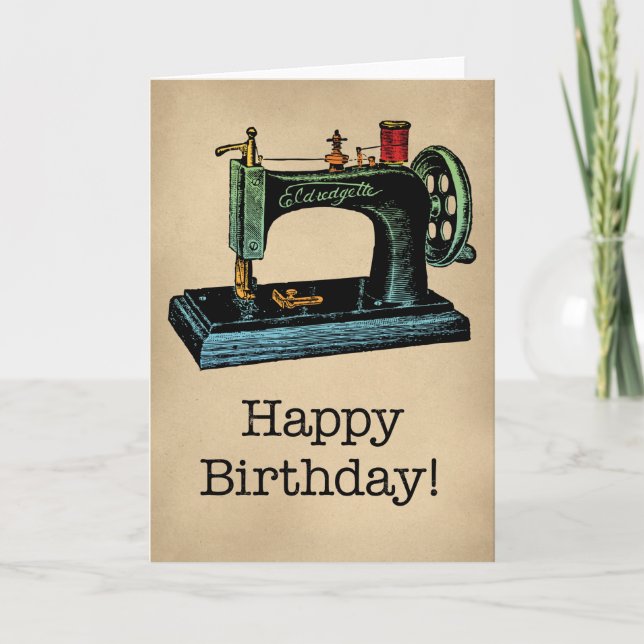 Happy Birthday Vintage Sewing Machine Card (Front)