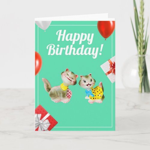 Happy Birthday Vintage Silly Kitty Cats Retro Card