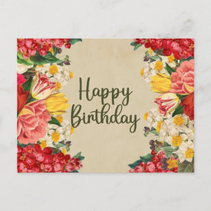 Happy Birthday Vintage Spring Flowers Postcard