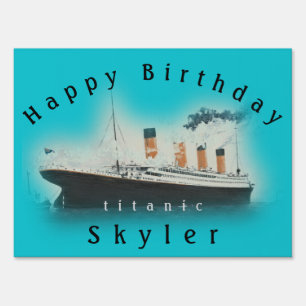 Happy Birthday Vintage Titanic Ship Name Teal Aqua Sign