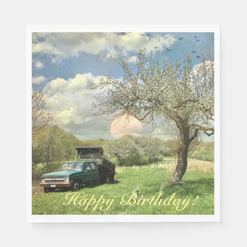 Happy Birthday Vintage Truck Sunset Napkins