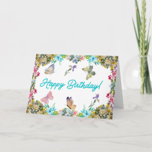 Happy Birthday Vintage Watercolor Flowers Card