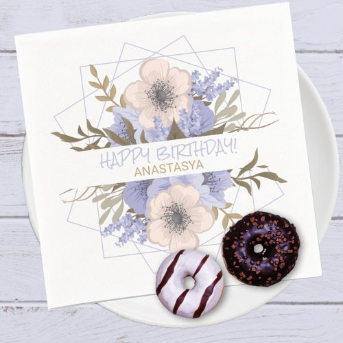 Happy Birthday Violet Pastel Five Petal Wild Rose Napkins