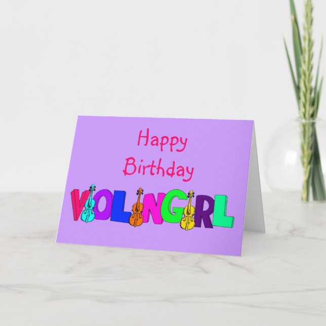 Happy Birthday Violin Girl Card (Front)