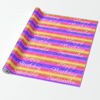Happy Birthday Vivid Pink Blue Yellow Stripes