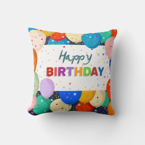Happy Birthday wBalloons Throw Pillow