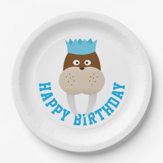 Happy Birthday Walrus Paper Plates (Front)