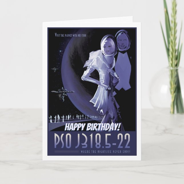 Happy Birthday! Wandering Planet space advert Card (Front)
