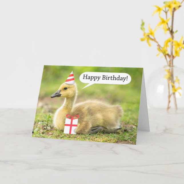 Happy Birthday Warm and Fuzzy Gosling Humor Card (Yellow Flower)