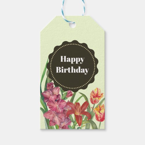 Happy Birthday Warm Color Floral Spring Blooms Gift Tags