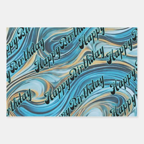 Happy Birthday Water Element Wrapping Paper Sheets