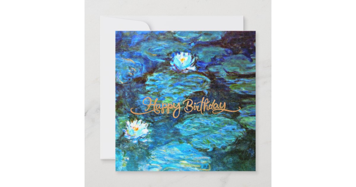 Happy Birthday, Water Lilies (blue), Card | Zazzle