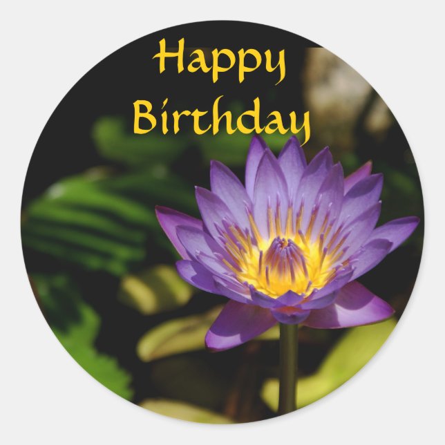 Happy Birthday, Water Lily Classic Round Sticker (Front)