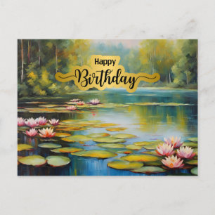 Happy Birthday Water Lily Pond, Forest, Nature Postcard