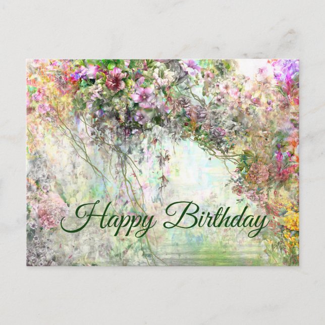 Happy Birthday Watercolor Abstract Flowers  Postcard (Front)