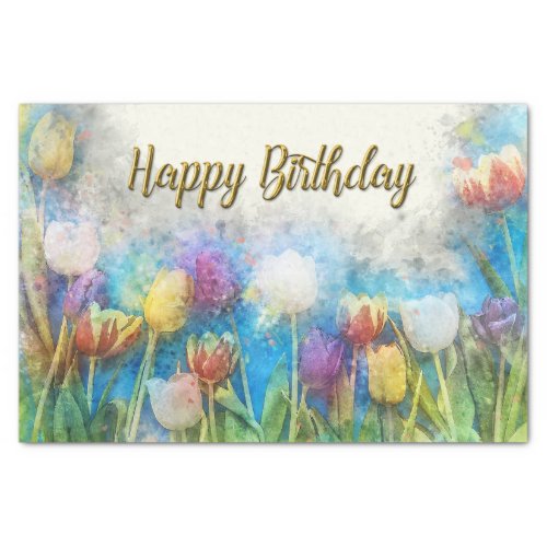 Happy Birthday Watercolor Abstract Tulip Flowers  Tissue Paper
