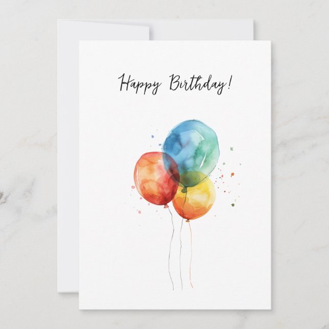 Happy Birthday Watercolor Ballons Holiday Card (Front)