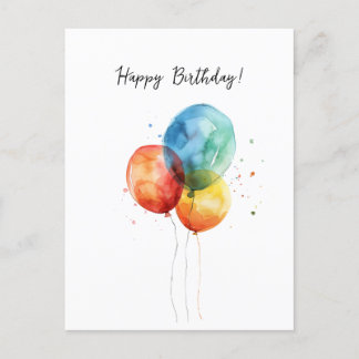 Happy Birthday Watercolor Ballons Holiday Postcard