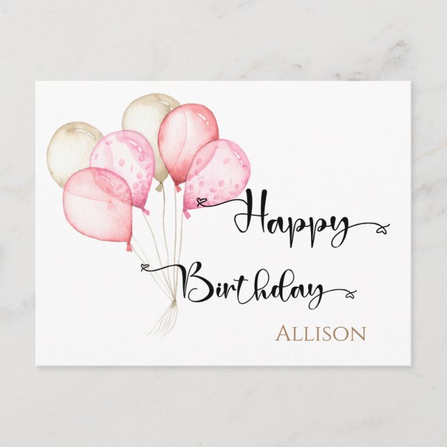 Happy Birthday Watercolor Ballons  Postcard (Front)