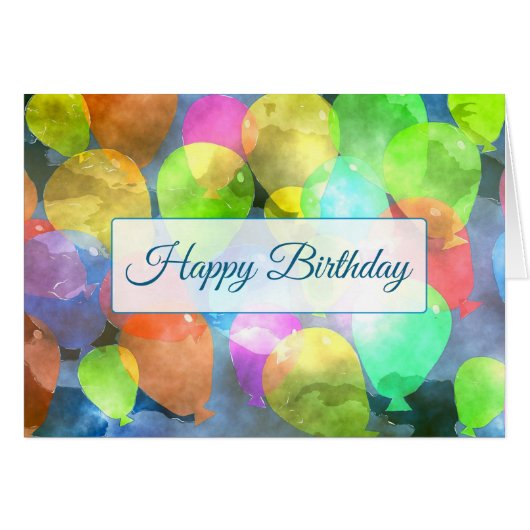 Happy Birthday Watercolor Balloons Card (Front Horizontal)