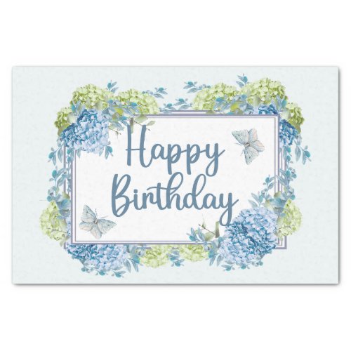 Happy Birthday Watercolor Blue Hydrangea Flowers Tissue Paper