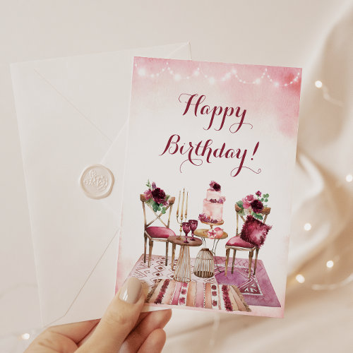 Happy Birthday Watercolor Boho Floral
