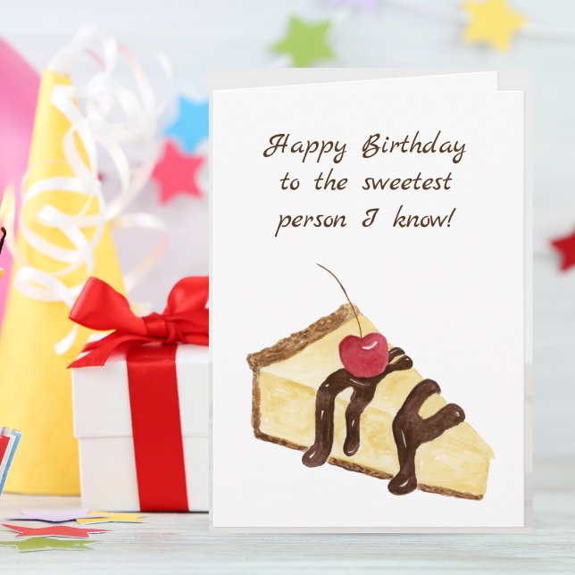Happy Birthday Watercolor Cheesecake Chocolate Card (Satisfy Their Sweet Tooth: Personalize a Cheesecake Delight for their Birthday!)