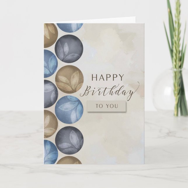 Happy Birthday Watercolor Circles with Leaves Card (Front)
