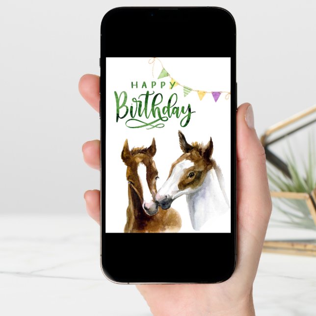 Happy Birthday Watercolor Colt Horse  Card (Front Digital)