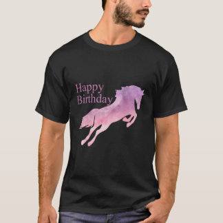 Happy Birthday Watercolor Cowgirl Horse Riding Ani T-Shirt