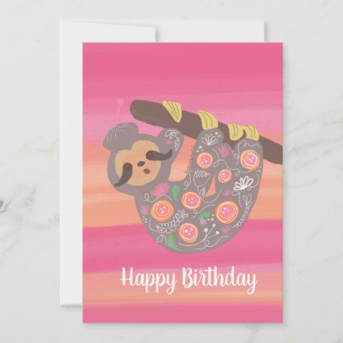 Happy Birthday Watercolor Cute Asian Sloth Card