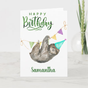 Happy Birthday Watercolor Cute Sloth Card