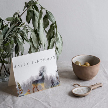 Happy Birthday Watercolor Deer Forest Card by MaggieMart at Zazzle