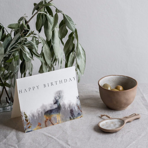 Happy Birthday Watercolor Deer Forest Card