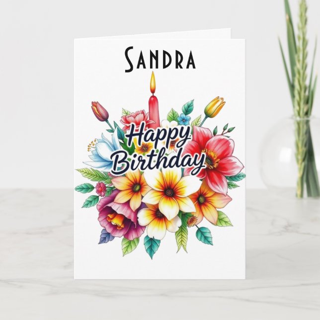 Happy Birthday Watercolor Floral Bouquet Card (Front)