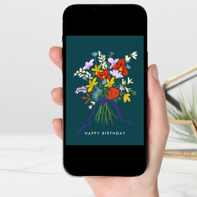 Happy Birthday Watercolor Floral Bouquet Card (Front Digital)