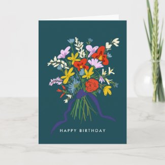 Happy Birthday Watercolor Floral Bouquet Card
