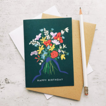 Happy Birthday Watercolor Floral Bouquet Card by MontgomeryFest at Zazzle