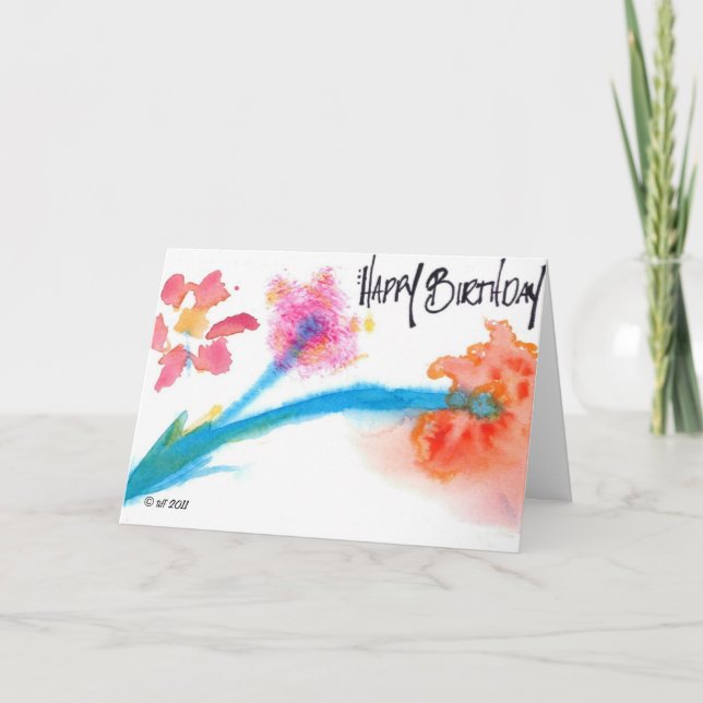 Happy Birthday Watercolor / Flower Card (Front)