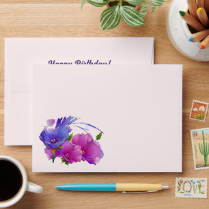 Happy Birthday. Watercolor Flower Painting Custom Envelope