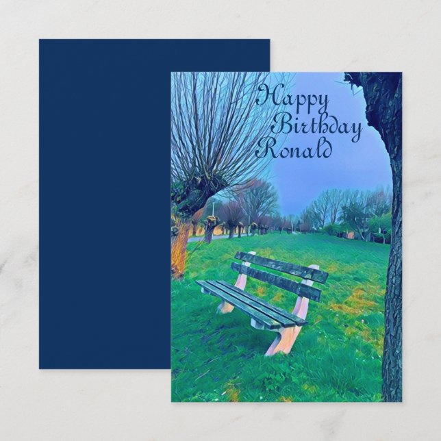 Happy Birthday Watercolor Garden Bench For Him (Front/Back)