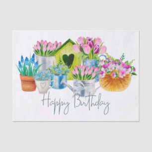 Happy Birthday Watercolor Garden Flowers - Tulips  Tissue Paper