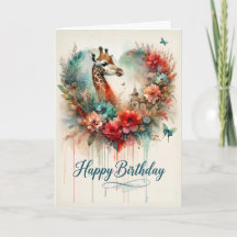 Happy Birthday Watercolor Giraffe Floral
