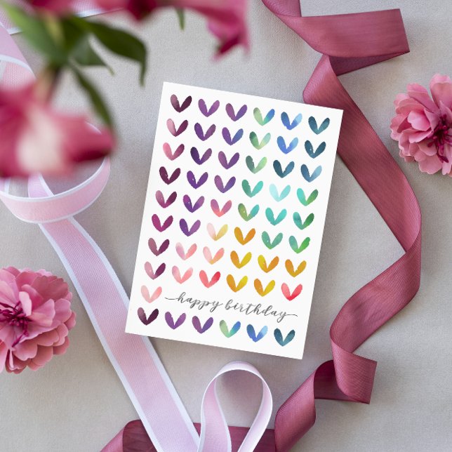 Happy Birthday | Watercolor Hearts | Blank Inside Holiday Card (Creator Uploaded)