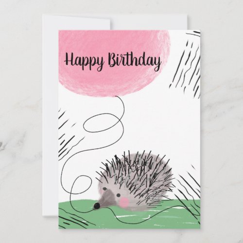 Happy Birthday Watercolor Hedgehog Doodle Card