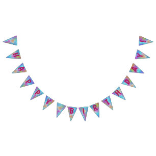 Happy Birthday Watercolor Holi Abstraction Bunting Flags