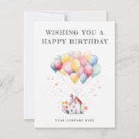 Happy Birthday Watercolor House Balloons Realty